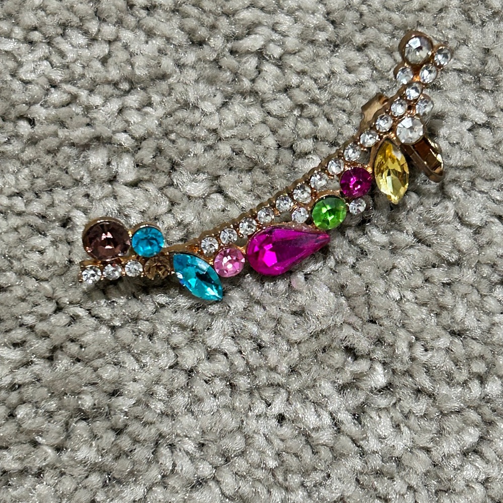 Multicolor Crystal Ear Cuff Clip - Gold Tone Statement Earring
